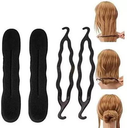 ASG Pack of 4 Magic Hair Bun Maker Foam Sponge Bun Twist Shaper Hair Donuts Bun Stick