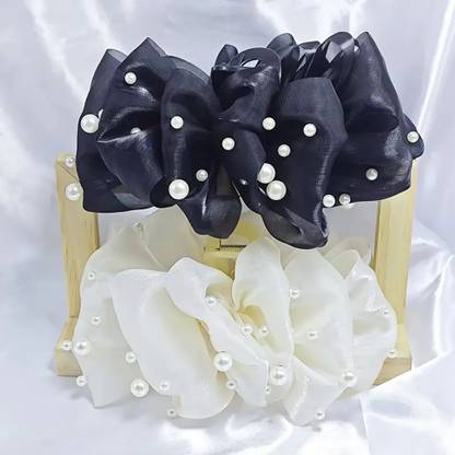 Ashkash 1Pcs Elegant Dual-Sided Bubble Satin Large Hair Claw Clip with Imitation Pearls Hair Claw