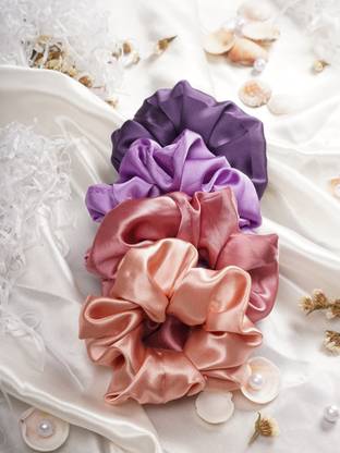 sazzle Silk Satin Shiny Soft (Combo of 4 ) Hair Scrunchie/Scrunchy Hairties Multicolor Rubber Band