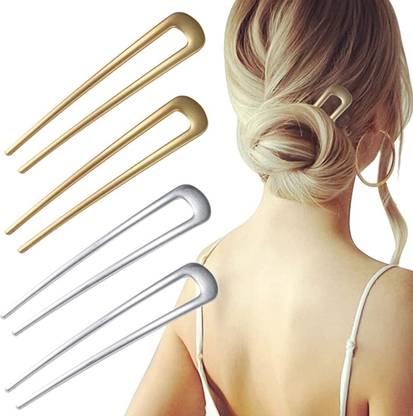 Zibuyu 4 Pcs Hair Pins U Shaped French Metal Hair Pins Vintage Alloy Hair Forks Hair Hair Pin