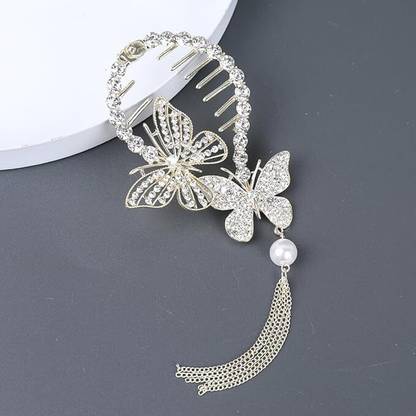 ASG 1pc Zinc Alloy New Rhinestone Butterfly Tassel Hair Clip Hair Accessories Bun Clip