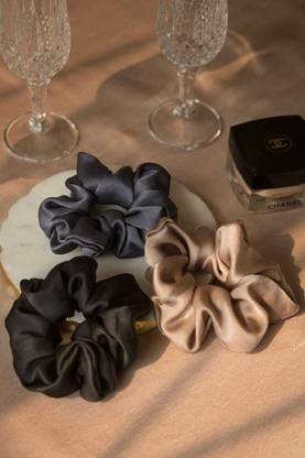 IndusArt Glam-O-Clock Silk Scrunchie Collection Pack of Three Rubber Band Rubber Band