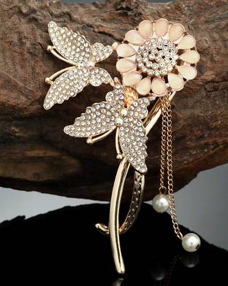 Ashkash 1pcs Double Butterfly Pearl Tassel French Style Hair Decor Twisted Banana Clip Banana Clip