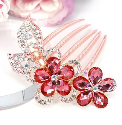 YELLOW CHIMES crsytal Studded Floral design in Gold-Toned Glamorous Spark comb Pin Hair Pin