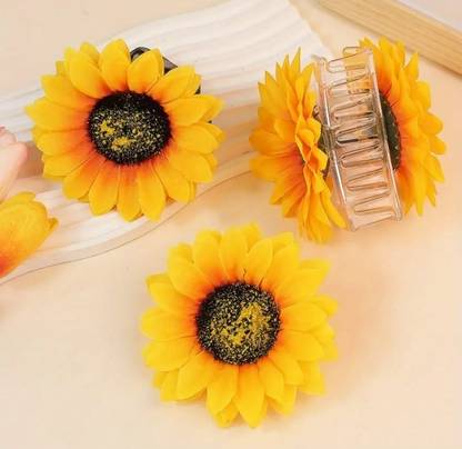 Mana Sunflower Hair Ornament, 3 Pieces, Double Clip Tailored, Artificial Flowers girl Hair Claw