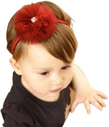 Ziory 1pc Maroon Big Flower with Crystal studded headband for Baby Girl (6-12months) Head Band