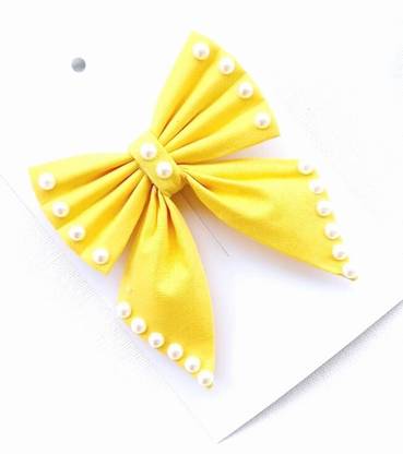 LuvSaa Essentials yellow Pearl Pigtail Hairbow|Set of 1|make beautiful hairstyles|25 grams Back Pin