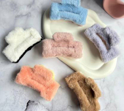RANIKK 3 Pcs Rectangular Furr Large Hair Claw for Thick Thin Hair (Not Specfic Color) Hair Claw