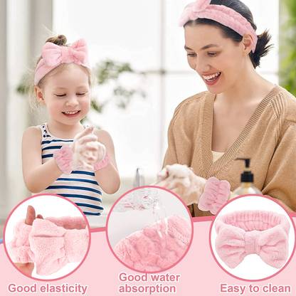 sannidhi Face Wash Headband & Wristband Set, Flannel Wrist Towel Band for Washing Face Head Band  (Pink)