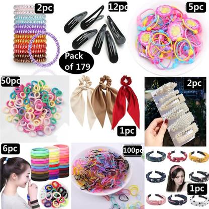 Shivarth 179 PCS Hair Accessories Combo set Ponytail Holder, Hair Clips, Hair Bands hair combo