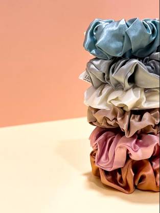 hummanbird Pastel Colour Silk Satin Scrunchies Hair Tie Soft Rubber Bands pack of 6 Rubber Band