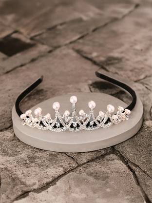 Myra Collection Crown Flower Girl Princess Dress Pearl Wedding Birthday For Girls Hair Band  (Silver)