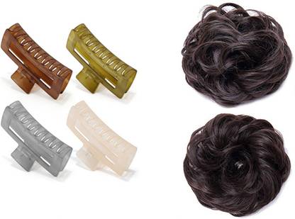 Sharum Crafts Rectangle Small Trans 4Pc & Messy Jalebi 2Pc Hair Accessory Set
