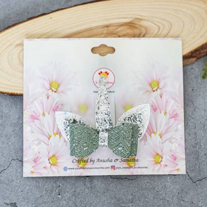 Joy's Creations Unicorn Glitter Clip with Finest Quality Material for Girl Hair Clip (Green) Back Pin