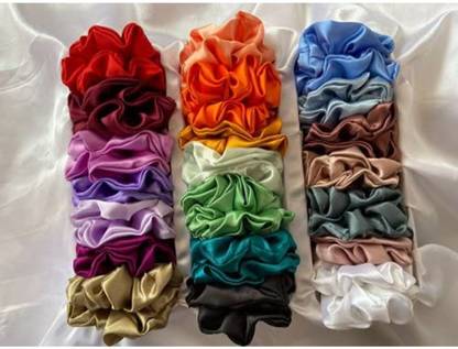 DN Creation Set Of 24 Silk Satin Scrunchies , Ponytail Holder, Hair Ties Rubber Band Rubber Band