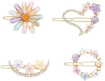 beautyitem 4 Pcs Korean Style Mix Flower Lock Pin Hair Accessories For Women Hair Pin