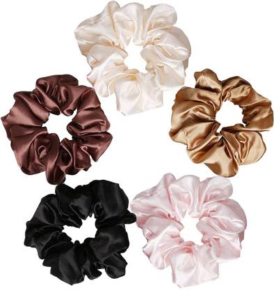 sannidhi 5 Pcs Silk Satin Scrunchy Scrunchies Elastic Hair Bands Ponytails, Twists, Gifts Rubber Band