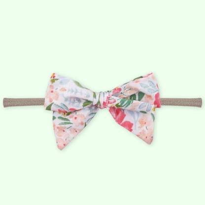 POLKA TOTS Cotton Floral Bow Headband With Reversible Boho Bib Set - White Head Band
