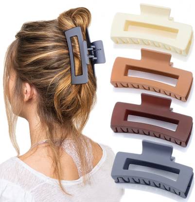 Xivir Large 4 Inch Matte No Slip Big Rectangle Jaw Clip Clamp for Thick Hair Accessory Set