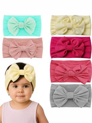HOMEMATES multi-coloured baby girl kids hairband headbands elastic hair accessory set 6 PCS with gift box-pink Head Band Head Band