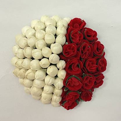 Maahal Bun Juda Maker Flower Gajra Hair Accessories For Women and Girls Red and White Bun