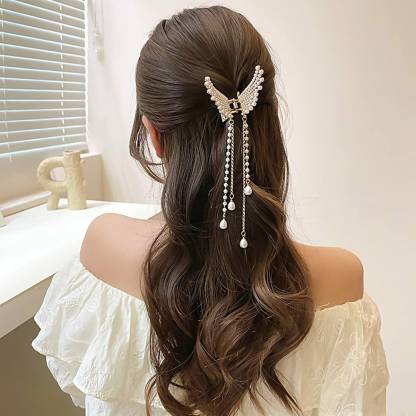 Justlist Pearl Hair Accessories 1 Pc Hair Clips For Women Wedding Claw Clip Butterfly Hair Claw