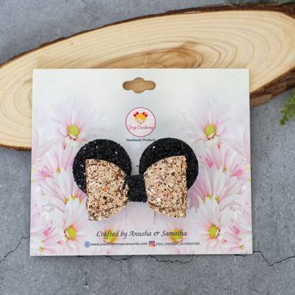 Joy's Creations Mickey Glitter Bow with Finest Quality Material for Girl Hair Clip (Rose Gold) Back Pin