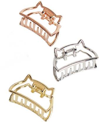 Sparkling Dazzle 3 Pcs Cat Shape Small Metal Clip Clutcher Korean Hair Accessories For Girls Hair Claw