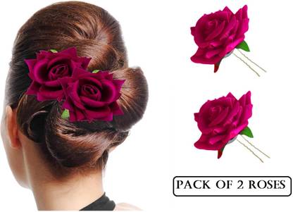 Urbanela Rose Flower Juda Hair pin Bun Stick hair accessories : f_2R-MAROON_C Hair Pin