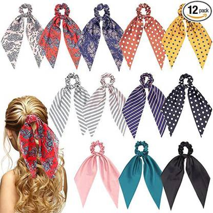 AURINKO New Satin Scarf Elastic Hair Bands Women/Girls Hair Ties Ponytail Holder Hair Band