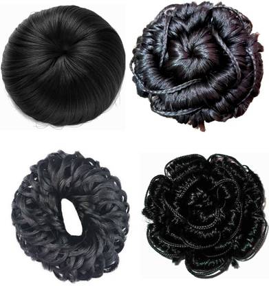 Girdhari Lal Pack of Four Fantastic & Stylish Black Hair Curly Mindi Juda and Black Hair Band Juda with Stylish Black Bun and Black Mindi Juda Women and Girls Hair Juda Bun