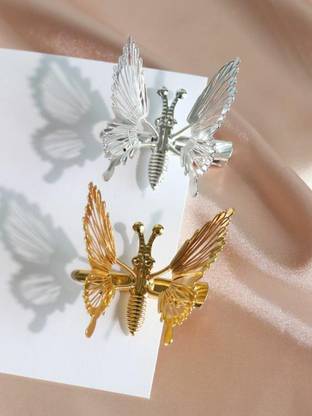 ASG 2 Pcs 3D Butterfly Hair Clips Gold Metal Moving Butterfly Decor Hair Pins Hair Clip