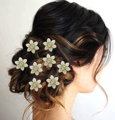 Hair Flare Pearl Artificial Flower Design Hairpin/Clip | Hair Accessories for Women & Girls Hair Pin