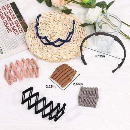 LYTIX 4Pcs Retractable Pocket Hair Band Spring Wavy Foldable Headband Adjustable Hair Clip