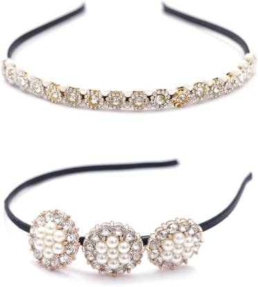 Honbon White Crystal Rhinestone Princess Hair Crown for Girls 2pc Hair Band