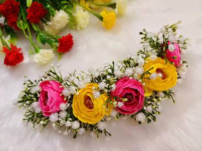 house of common Artificial Gypsy Rose Flower Gajra for Women Hair Accessory Girls Bun Gazra Hair Accessory Set