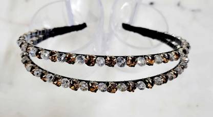 DEEPTI CHANDNA DESIGNS Beautiful Handcrafted Clear white Crystal & Gold Catcher Double Line Hair Band