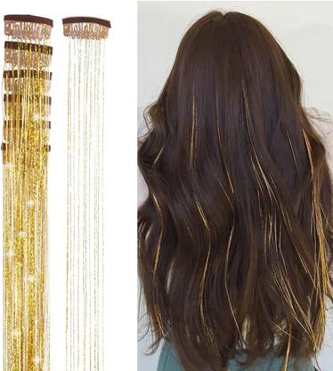 VIVIAN 2pcs Clip in Hair Tinsel Extensions Highlights for Hair 24 Inch (Bronze) Braid Extension
