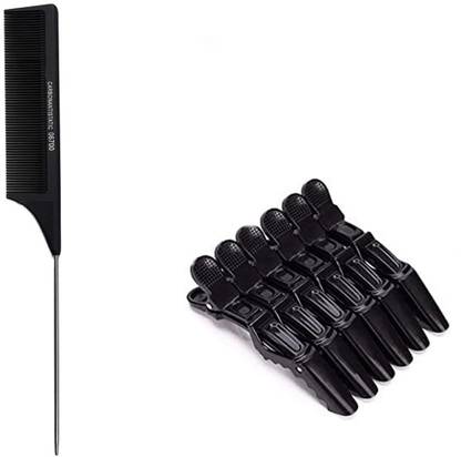 Sharum Crafts Tail Comb 1Pc & Section Clip 6Pc Hair Clip