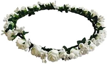 SHREE BALAJI Flower Pearl Gracious Tiara/Crown Head Band (White) Head Band