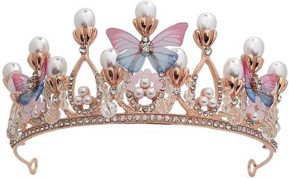Gitesh Emergity Crystal Tiara Crown, Pearl Crown for Princess Costumes Hair Band  (Multicolor)