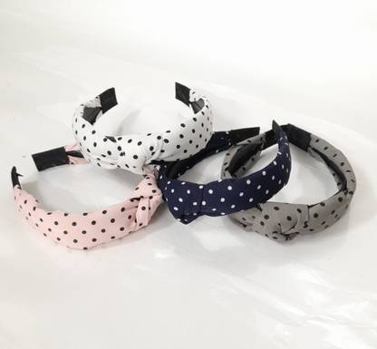 Head To Toe H2T- Polka Dot Hair Band (Color) Set of 4 ( Pink, Clay Grey, Navy Blue, White ) Head Band