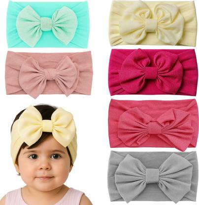 HOMEMATES multi-coloured baby girl kids hairband headbands elastic hair accessory set 6 PCS with gift box-pink Head Band Head Band