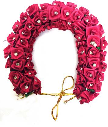 S Mark SMark Bridal Flower Bun Hair Gajra Accessories stone Design For South Indian Wedding Bun (Maroon) Bun Clip