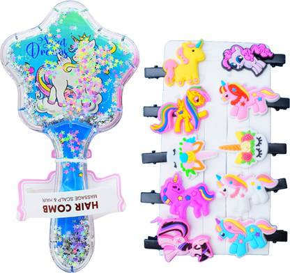 RELIA ONLINE Unicorn Star Comb & Unicorn Clips (10 pcs) combo for All types Hairs Hair Clip