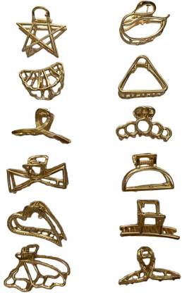 ANK Gold Metallic MutiDesign Hair Ponytail Barrette,Alligator Buckle/Clip,Pack of 12 Hair Claw