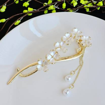 ASG 1Pcs Twist Banana clip with Long Pearl Tassel Juda Bun Hair Accessories Banana Clip