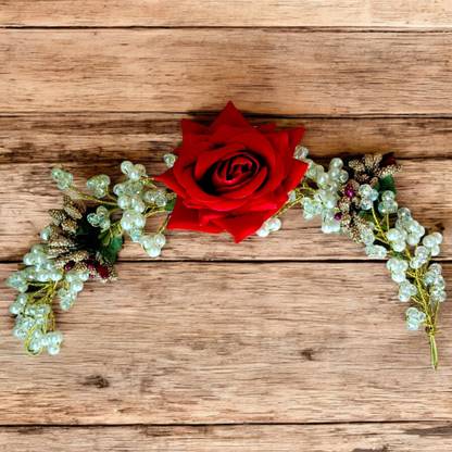VALZO 1 PC RED FLOWER WITH DECORATION PARTY WEAR TIARA Hair Chain