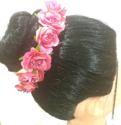 KavyasKreation Women Hair C Clip PINK Rose Bun Clip