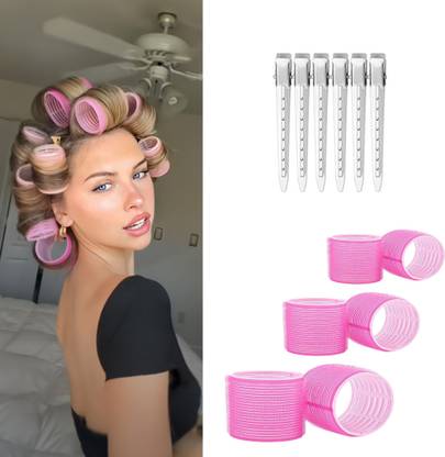 Blushia Jumbo Rollers with 6Pcs Jumbo Large Hair Rollers and 6 Pcs Hair Clips (Pink) Hair Accessory Set